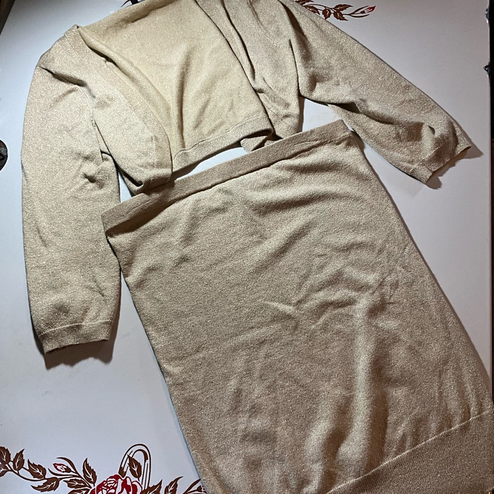 Express Shimmering Gold Knit Top & Skirt Set